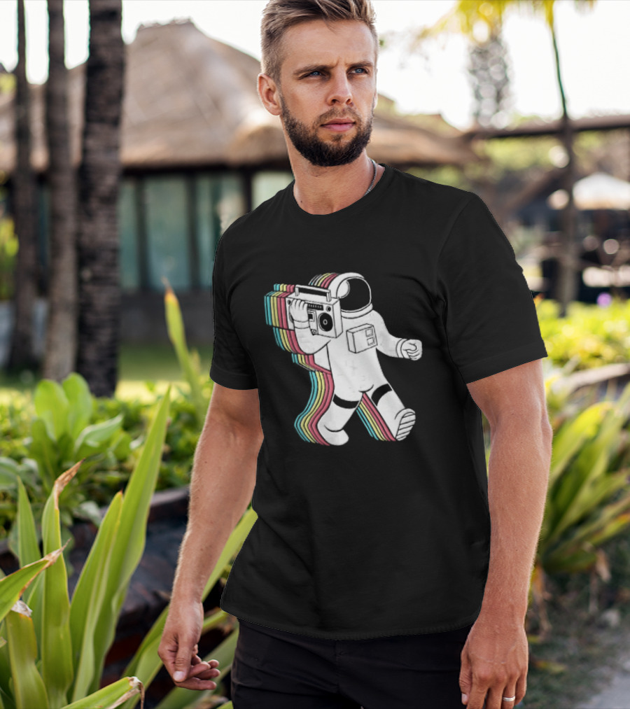 Astronaut Carrying Boombox Retro Colorful Vibes T-Shirt