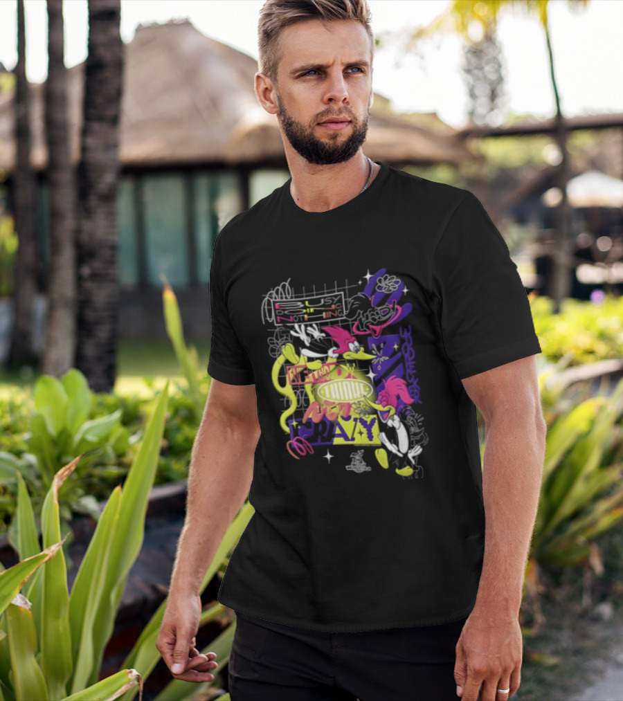 Busy Doing Nothing Everybody Thinks I'm Crazy Woody Woodpecker Walter Lantz Neon Grid Poses T-Shirt