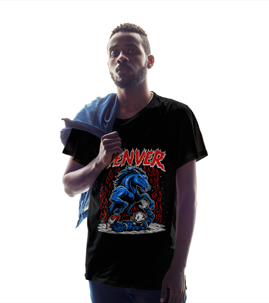 Denver Broncos Blue Horse Fire Football Player Flame T-Shirt