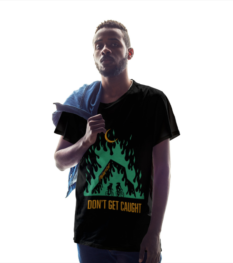 Don't Get Caught Palantir Bicycle Riders Green Flames Crescent Moon T-Shirt
