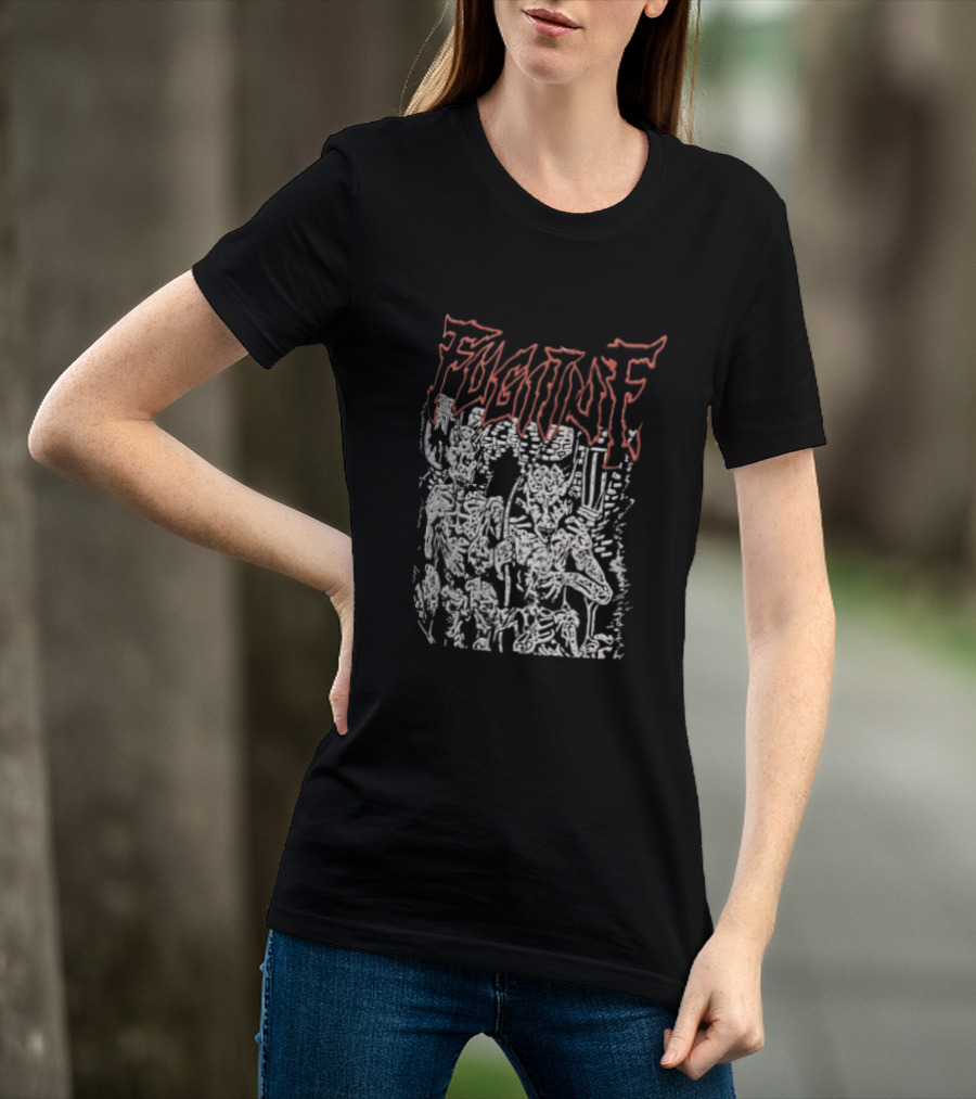 Fugitof Demon Skull Red Text White Skeleton T-Shirt