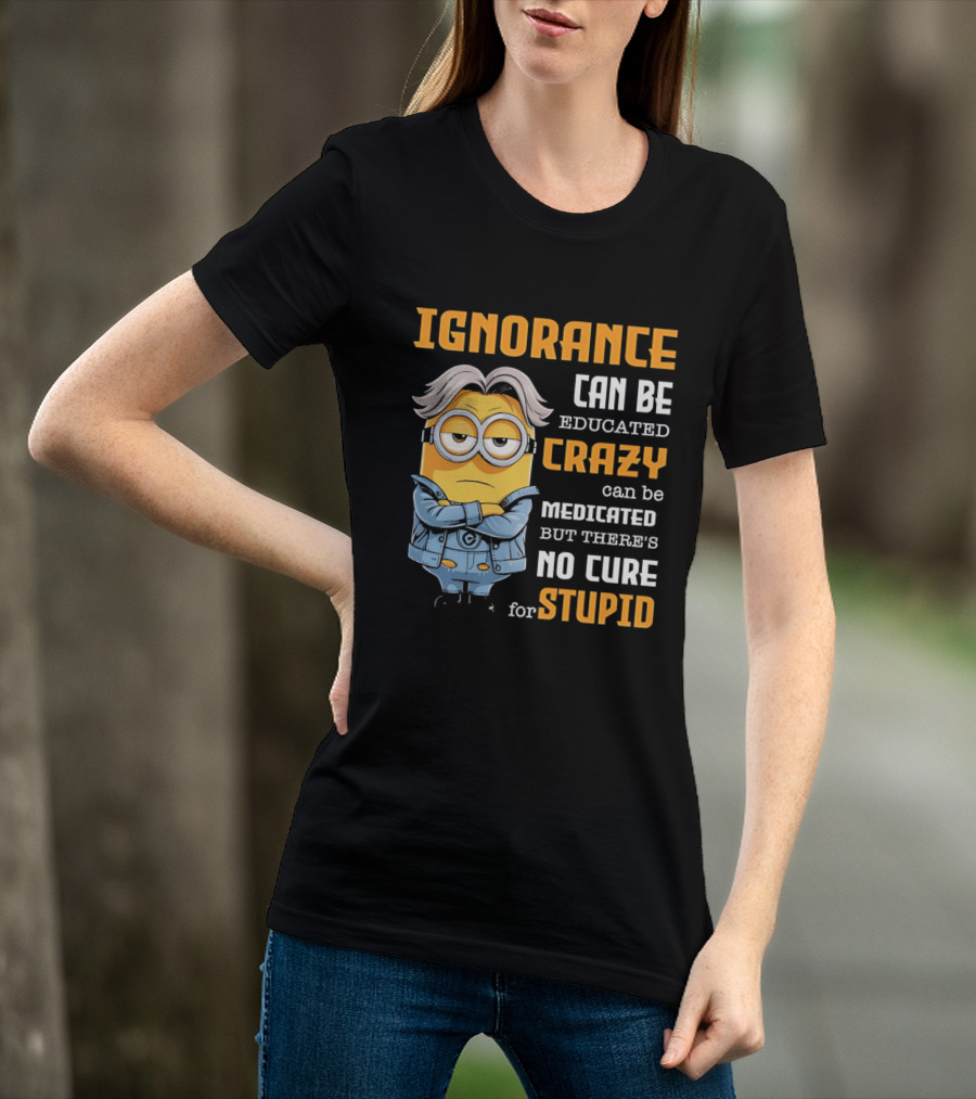 Ignorance Can Be Educated Crazy Can Be Medicated No Cure For Stupid Minion T-Shirt
