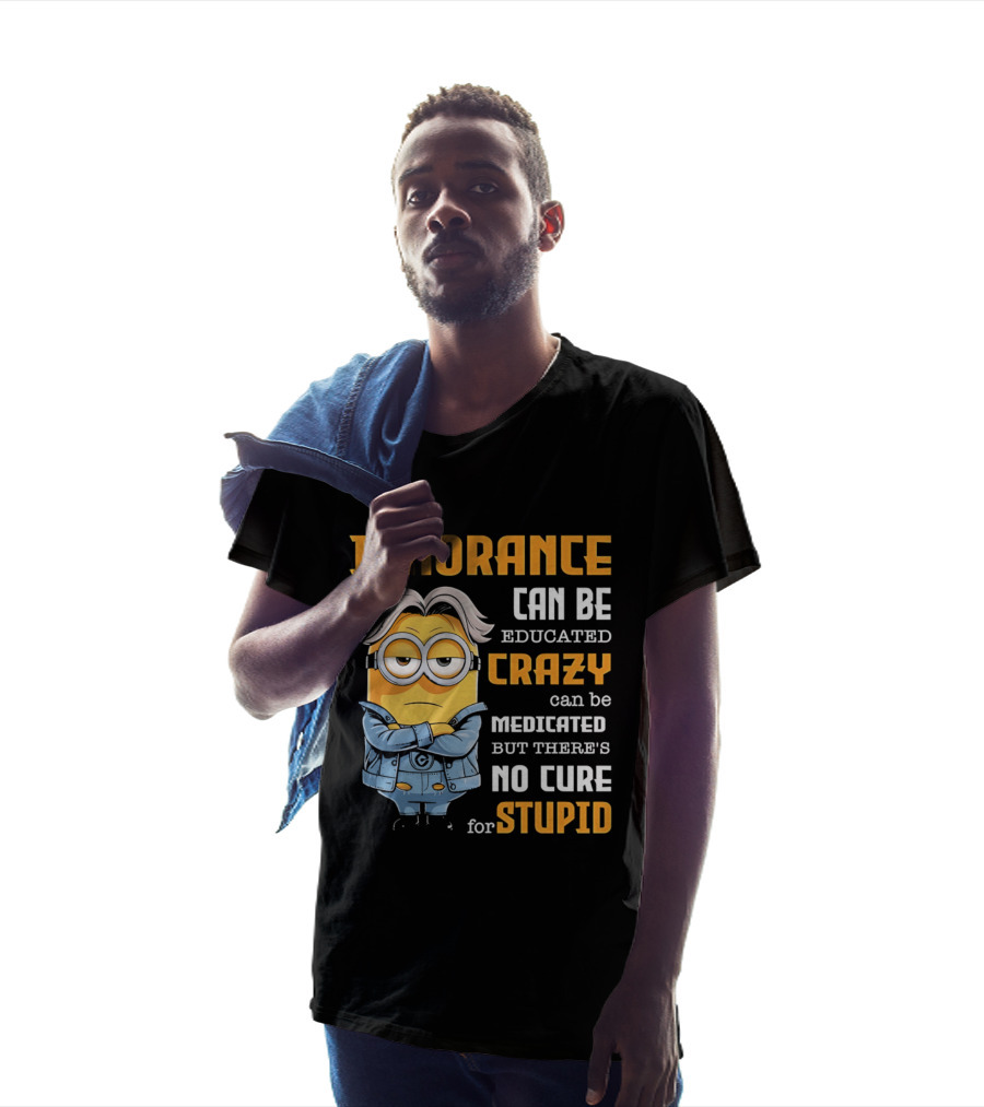 Ignorance Can Be Educated Crazy Can Be Medicated No Cure For Stupid Minion T-Shirt