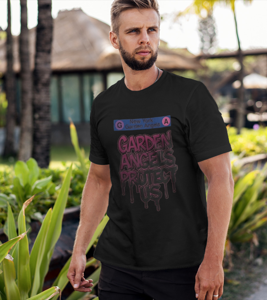 New York Garden Angels Protect Us Dripping Graffiti Subway Sign T-Shirt