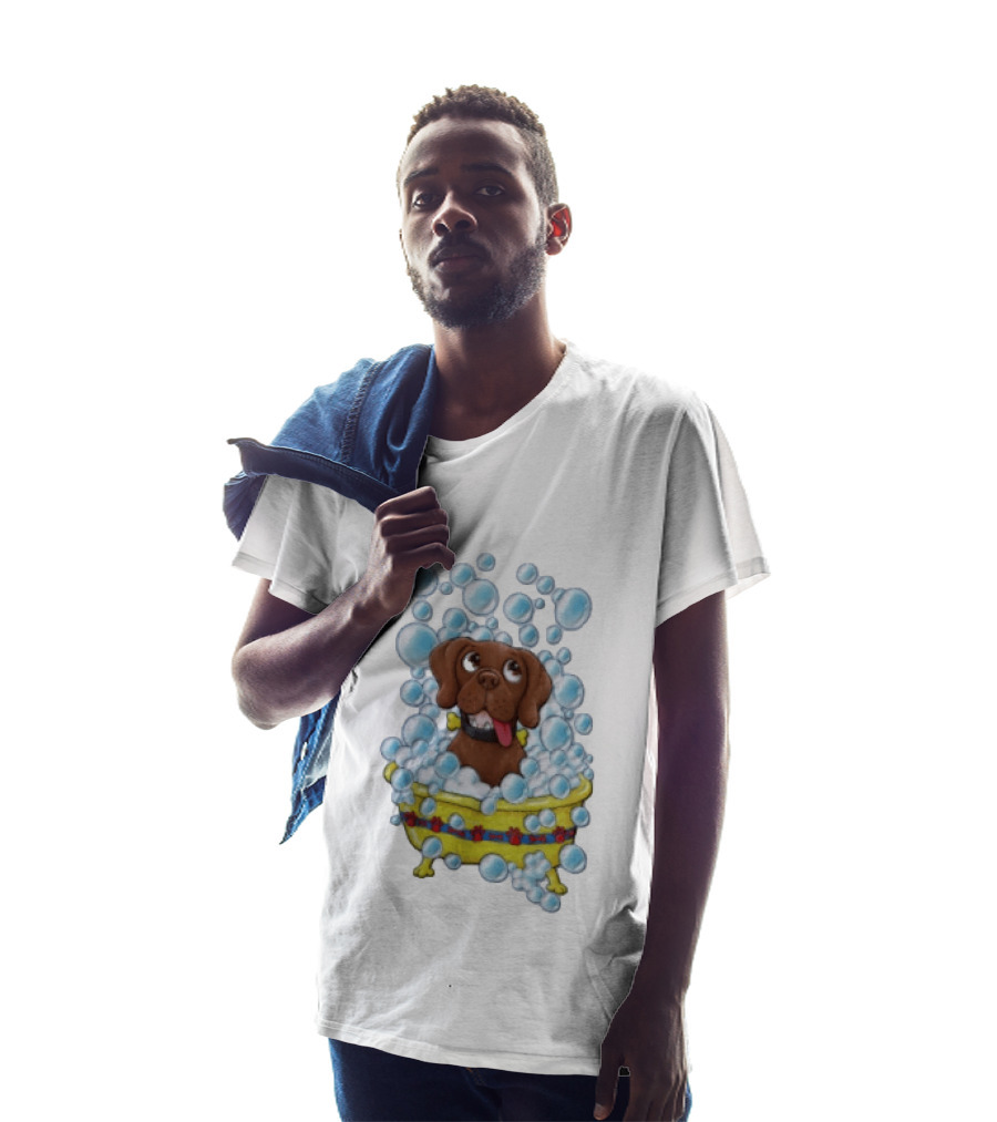 Goofy Dog Surrounded By Bubbles In Yellow Tub T-Shirt