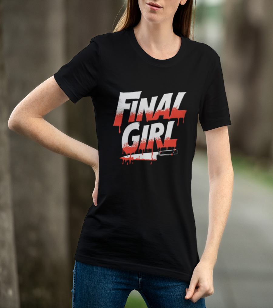 Final Girl Dripping Blood Kitchen Knife Horror Slasher T-Shirt