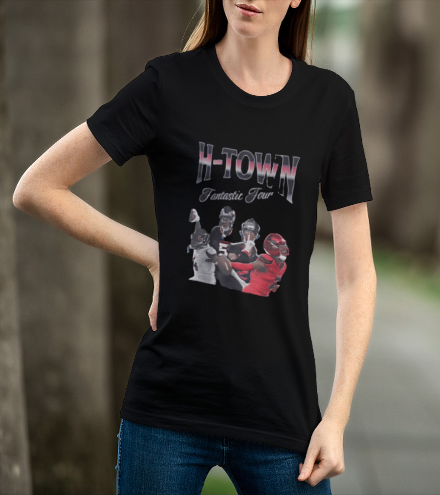 H Town Fantastic Four Houston Texans Football Players Uniform Collage T-Shirt