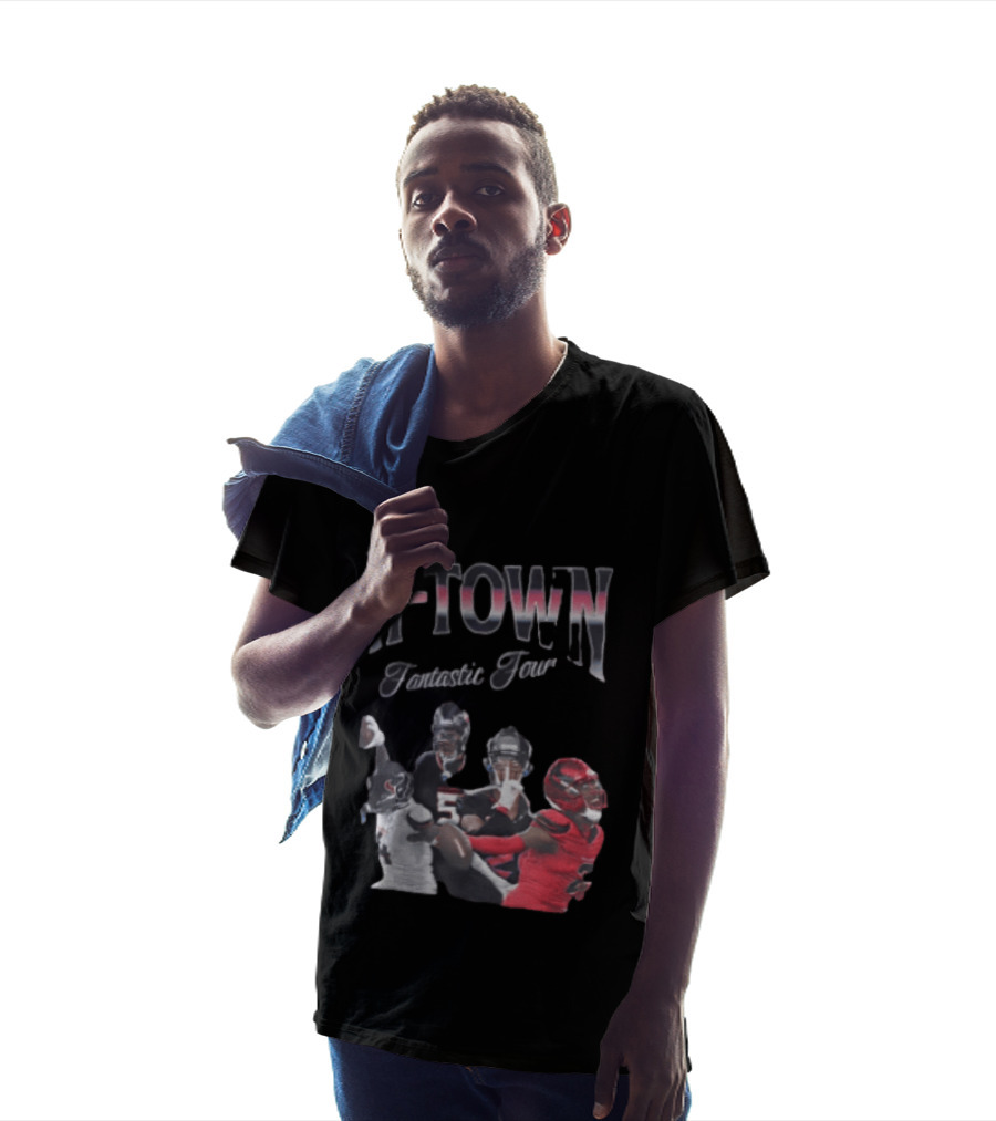 H Town Fantastic Four Houston Texans Football Players Uniform Collage T-Shirt