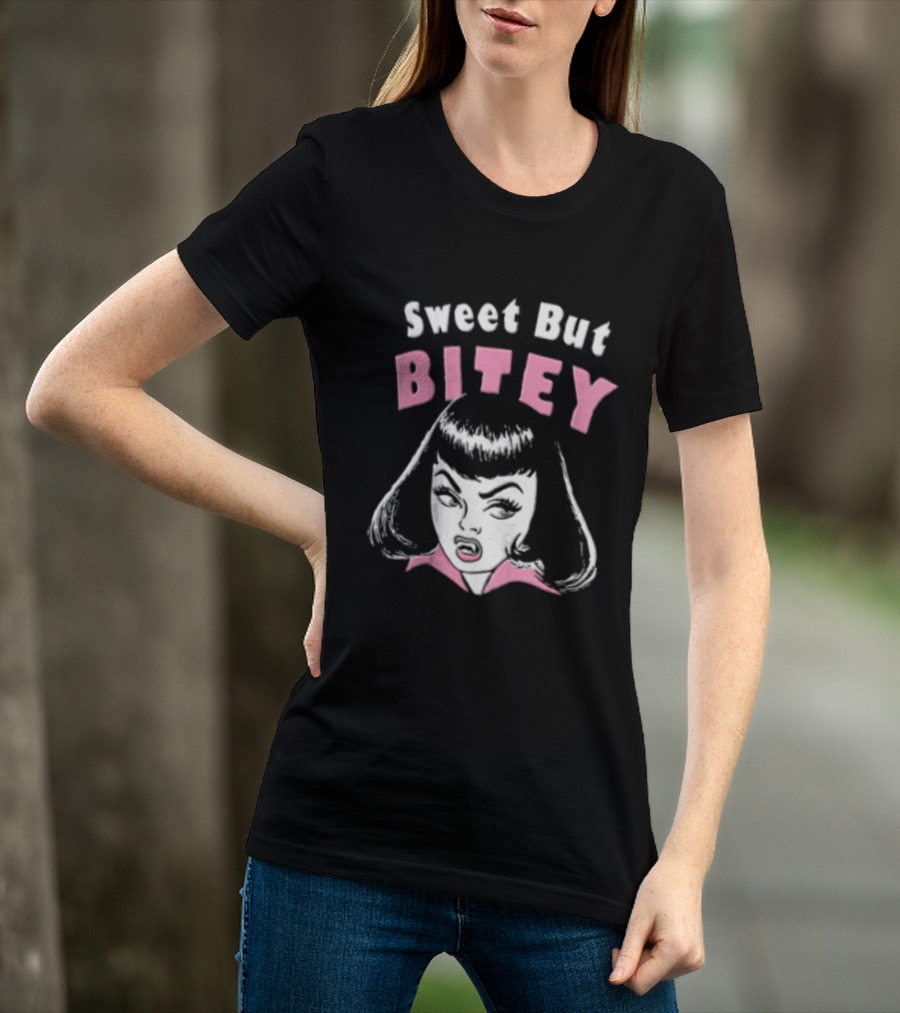 Sweet But Bitey Cartoon Vampire Bangs Graphic Fangs T-Shirt