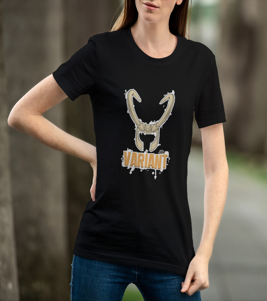 Variant Loki Horned Helmet Golden Horns White Paint Splatter Grunge Cartoon T-Shirt