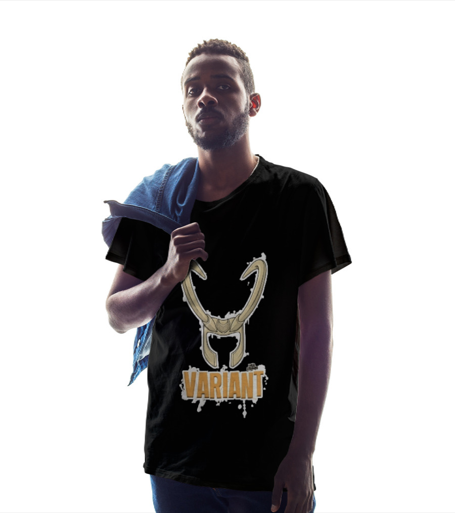 Variant Loki Horned Helmet Golden Horns White Paint Splatter Grunge Cartoon T-Shirt