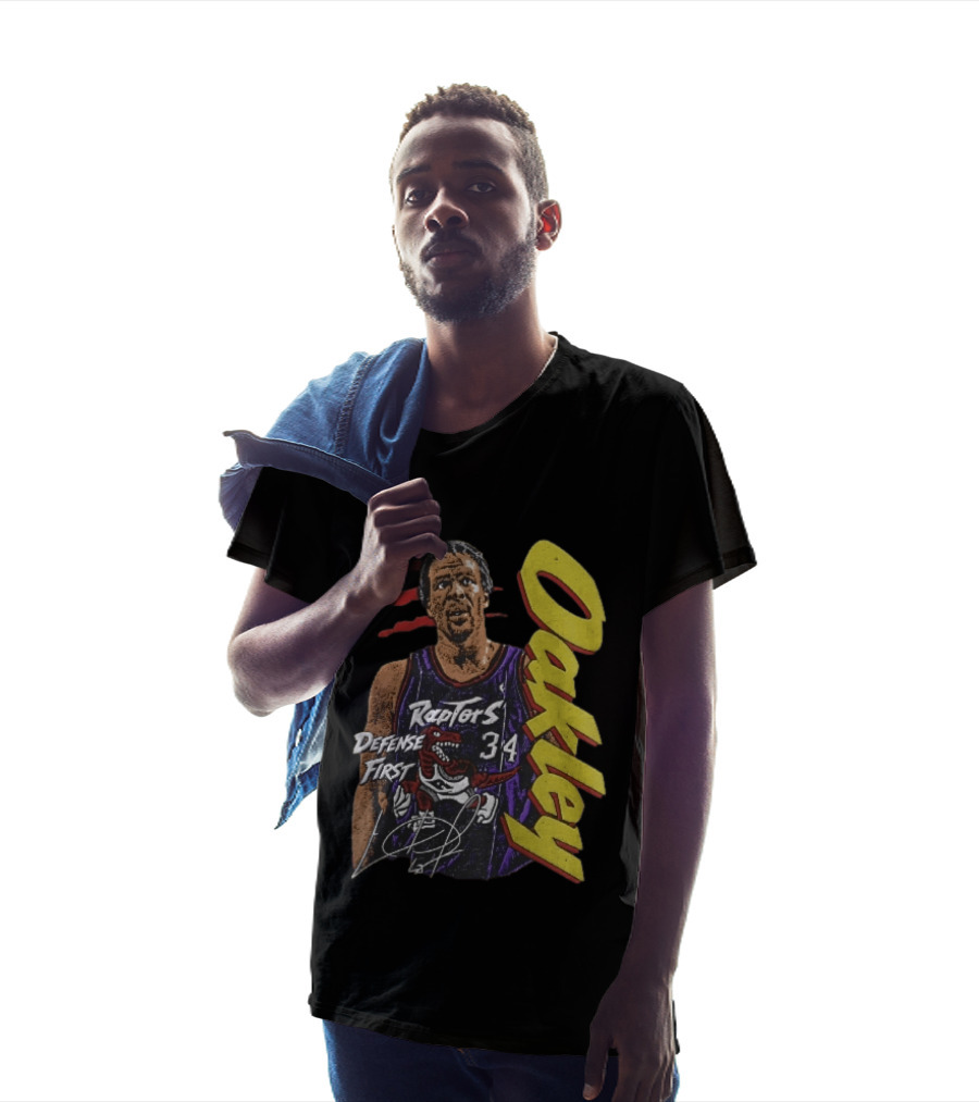 Toronto Raptors Charles Oakley Defense First Retro Halftone Red Claw Marks T-Shirt