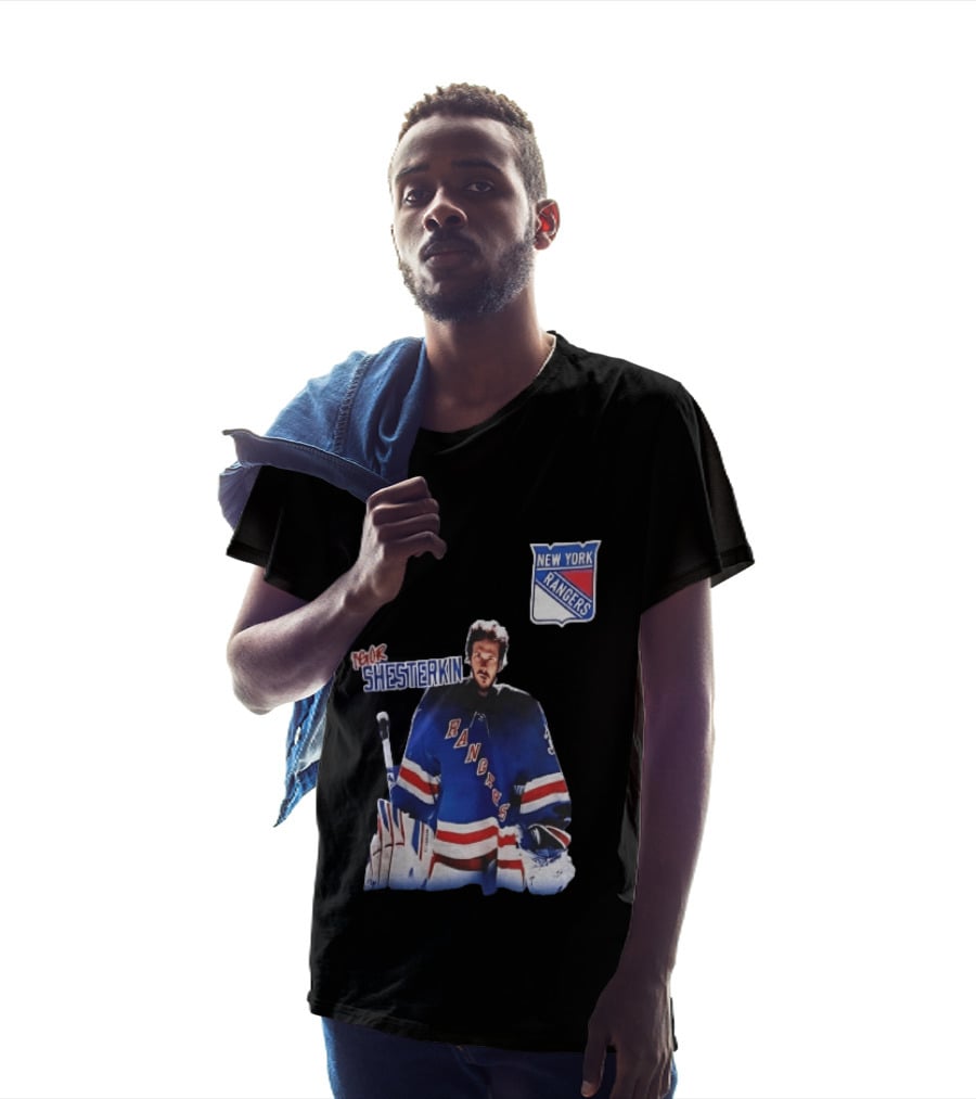 New York Rangers Igor Shesterkin NHL Goaltender Blue Uniform T-Shirt