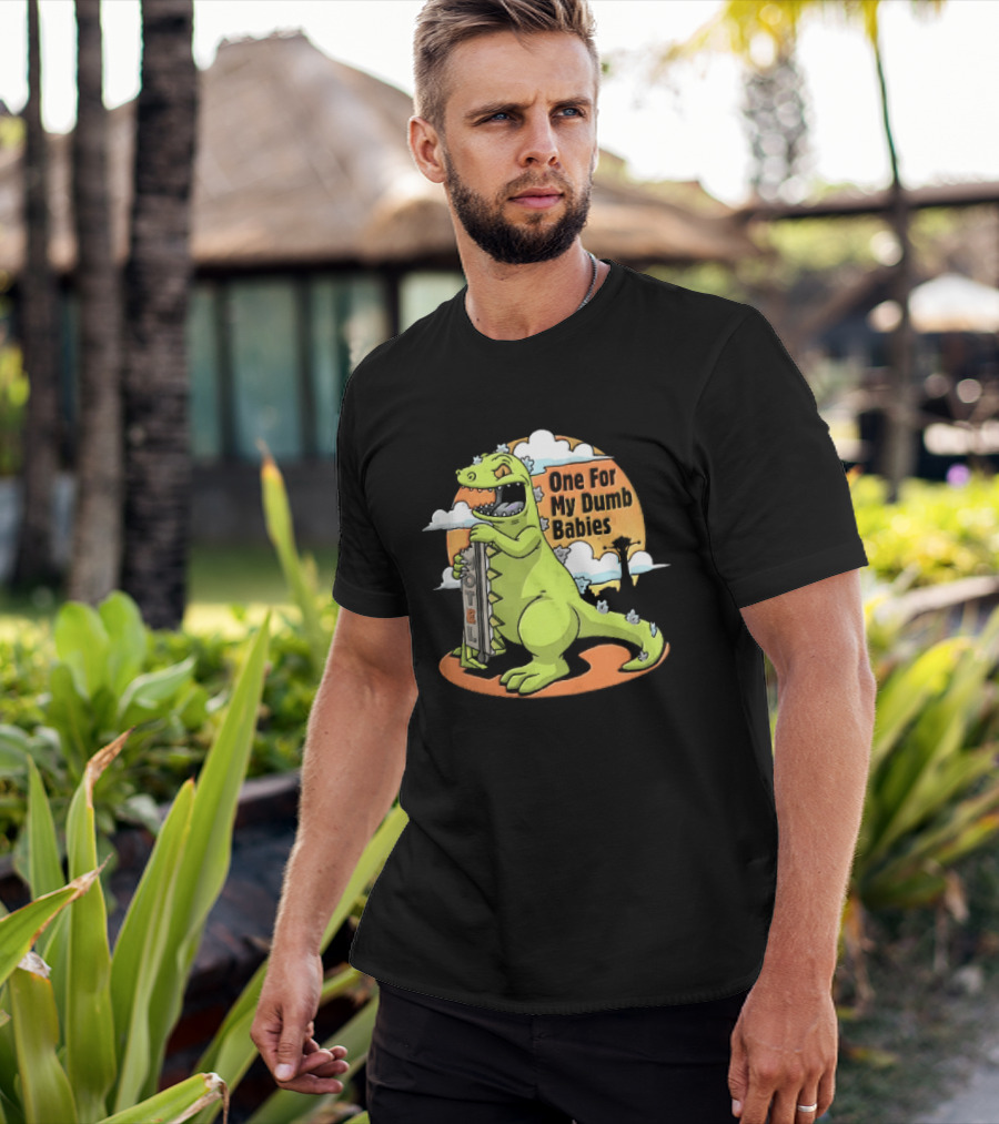 One For My Dumb Babies Motel Reptar Holding Thermometer Lucky 38 Sunset Cartoon T-Shirt
