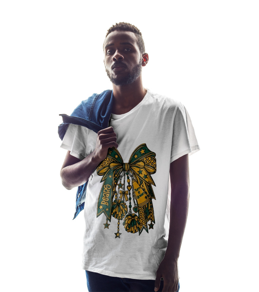 Bears Turn It Green Cheer Bow Stars And Pom Poms T-Shirt