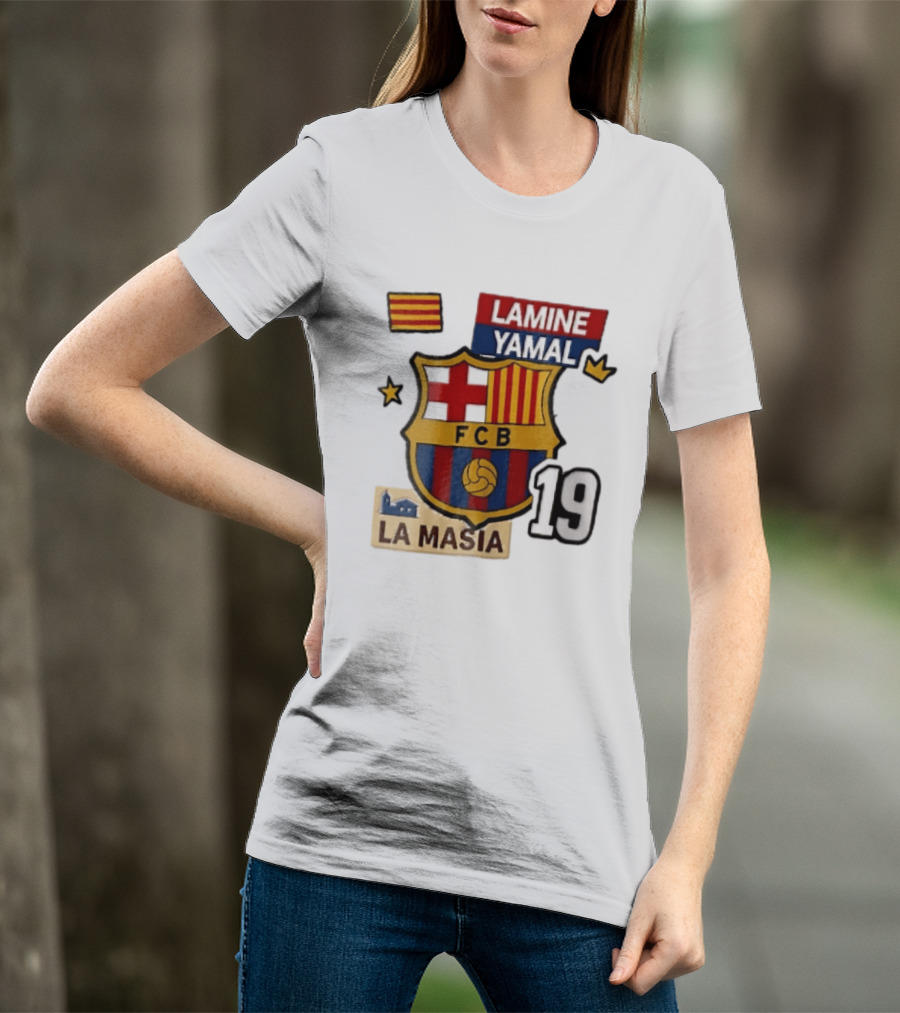 FC Barcelona FCB Lamine Yamal La Masia Number 19 Crown Flag T-Shirt