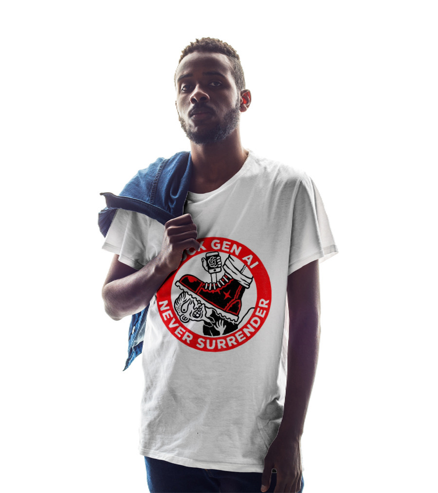 Fuck Gen AI Never Surrender Boot And Fist Circle T-Shirt