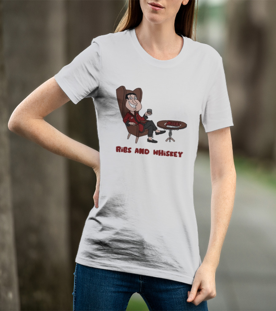 Ribs And Whiskey Cartoon Character With Drink T-Shirt