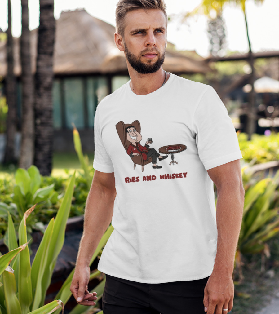 Ribs And Whiskey Cartoon Character With Drink T-Shirt