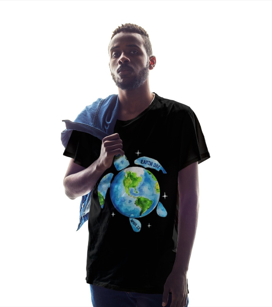 Earth Day April 22 Watercolor Globe Sea Turtle Outer Space T-Shirt