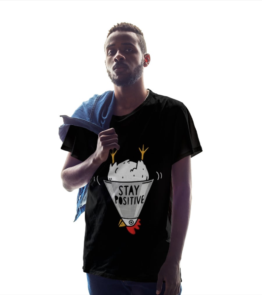 Stay Positive Upside Down Cartoon Chicken In Poultry Cone T-Shirt