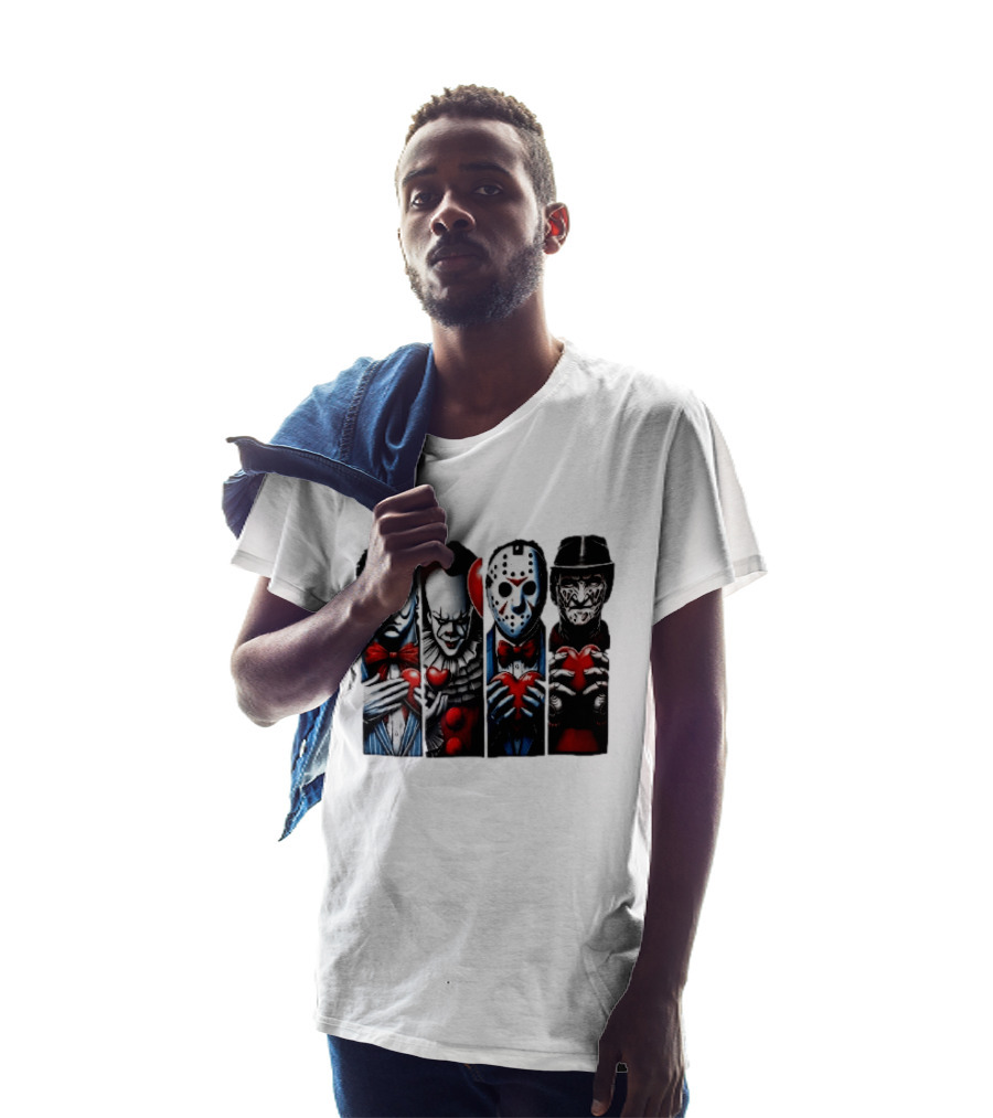 Classic Horror Villains With Red Valentine Hearts T-Shirt