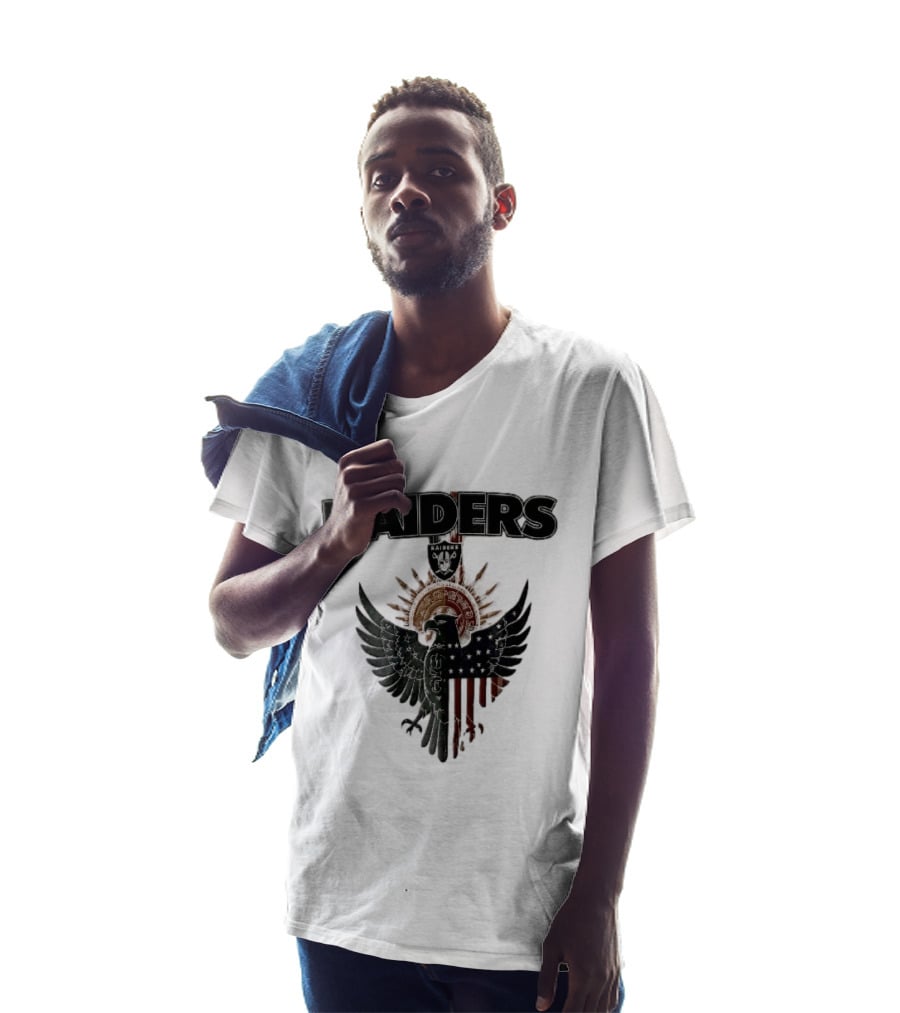 Las Vegas Raiders Mexican American Flag Split Aztec Eagle T-Shirt
