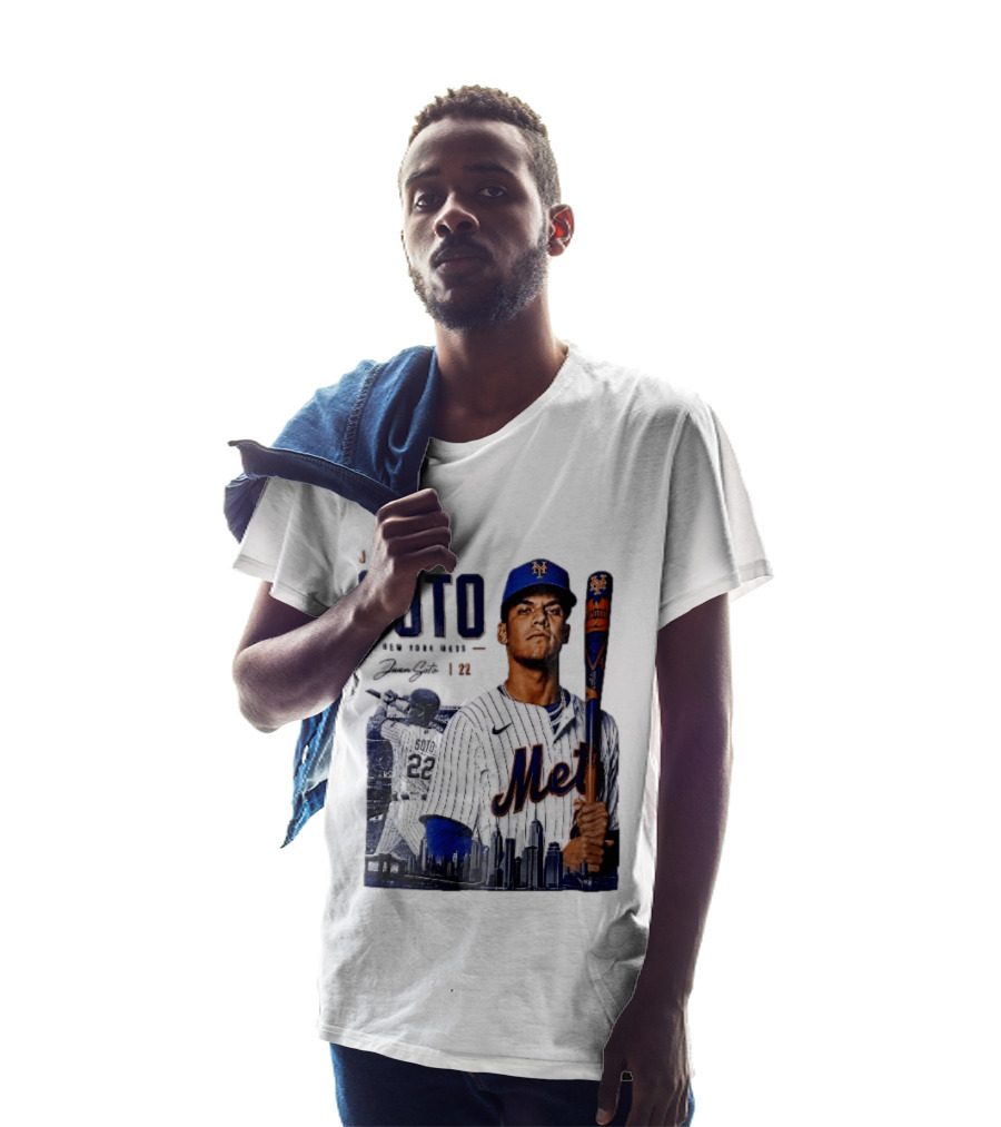 Juan Soto New York Mets MLB 22 Player Batting Skyline Collage T-Shirt