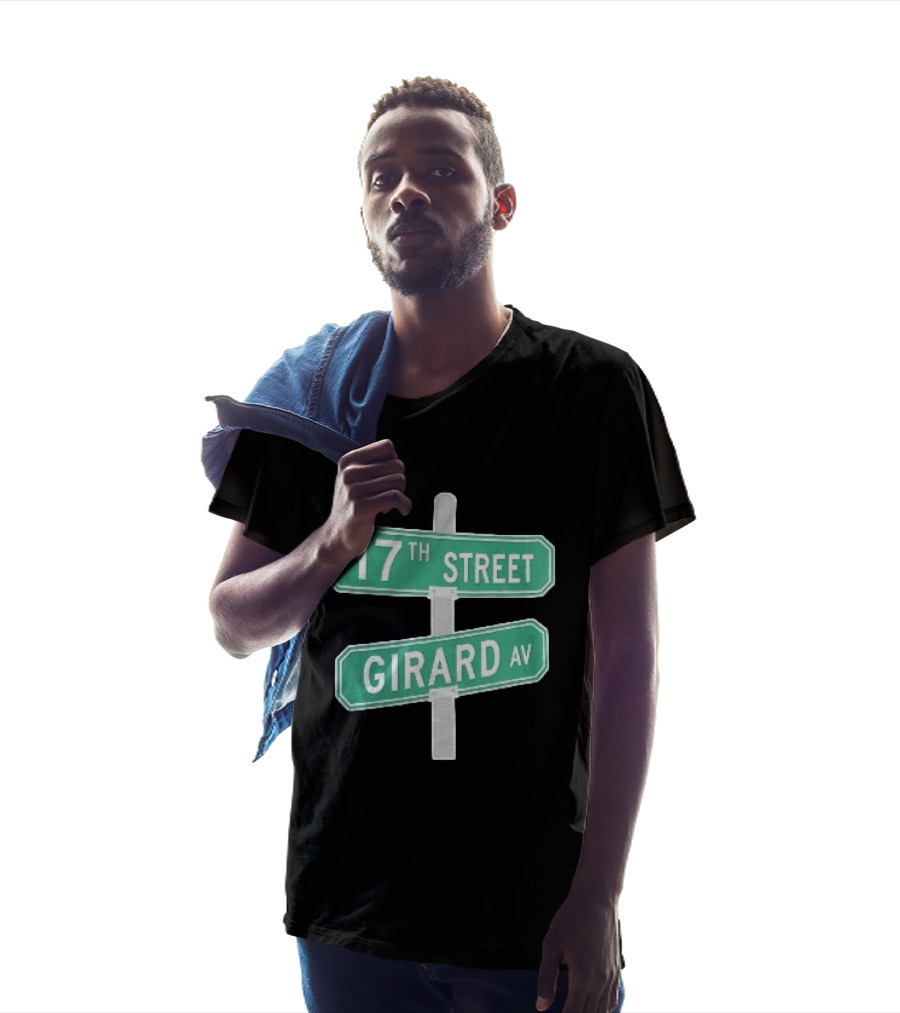 17th Street Girard Av Intersection Green Signs Metal Pole T-Shirt
