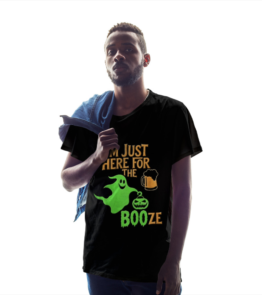 I'm Just Here For The Booze Green Ghost Pumpkin Lantern Beer T-Shirt