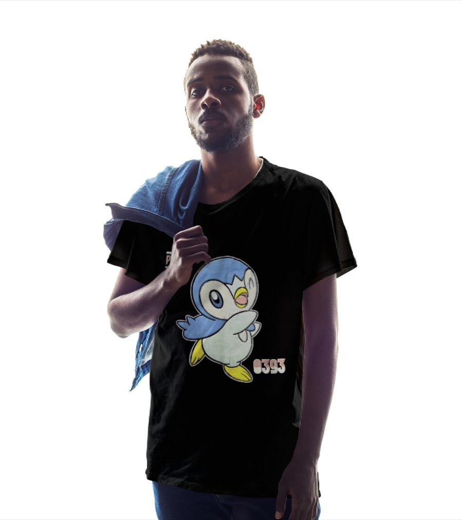 Piplup 0393 Cartoon Penguin Waving Paper Crease Sticker Yellow Feet T-Shirt