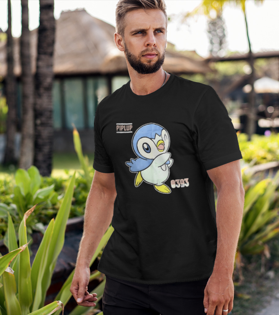 Piplup 0393 Cartoon Penguin Waving Paper Crease Sticker Yellow Feet T-Shirt