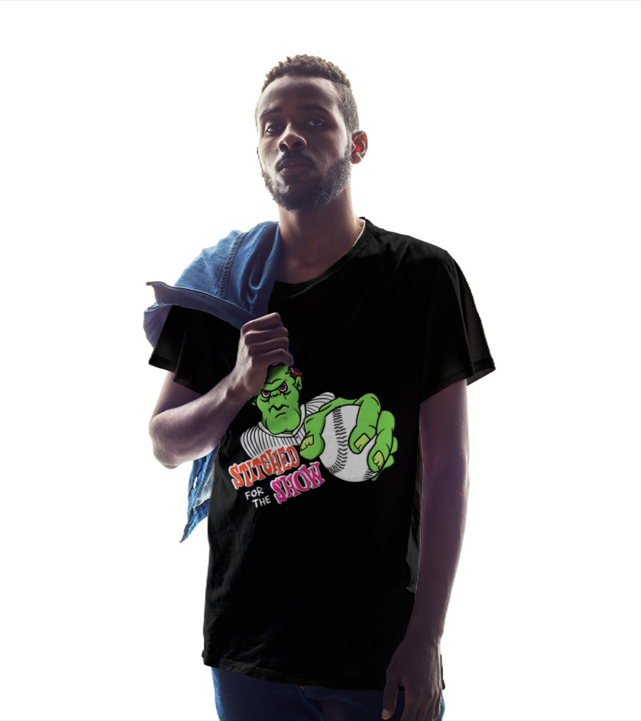 Stitched For The Show Baseball Monster Pitcher Cartoon T-Shirt