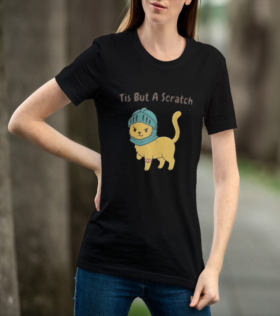 Tis But A Scratch Cartoon Cat Knight Helmet Bandage T-Shirt