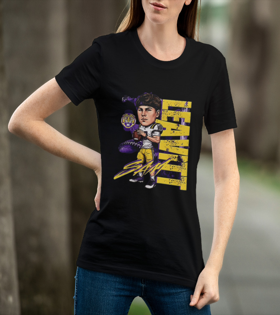 Sam Levis LSU Tigers Football Player Caricature Leavitt 18 Signature T-Shirt