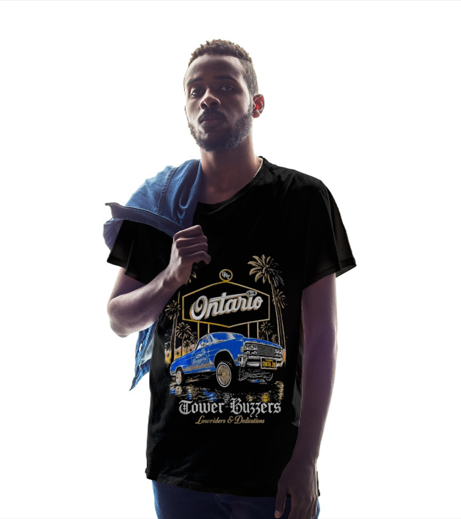 Ontario Tower Buzzers Lowrider Dedication Retro Car Scene T-Shirt