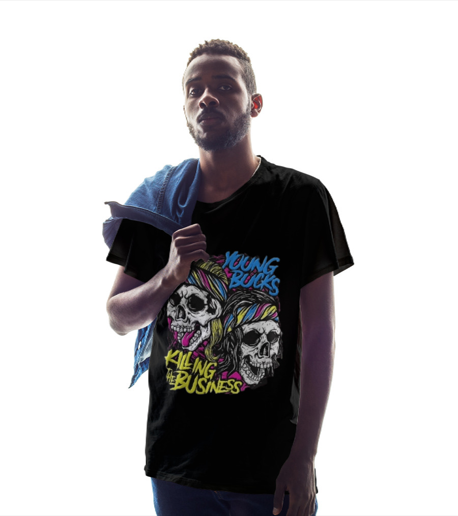 Young Bucks Killing The Business Neon Skulls Bandanas T-Shirt