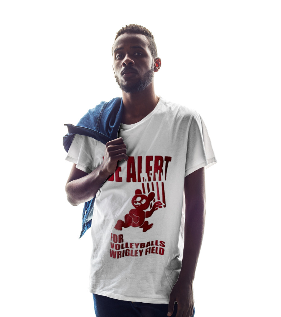 Chicago Cubs Be Alert For Volleyballs Wrigley Field Red Bear Cartoon T-Shirt