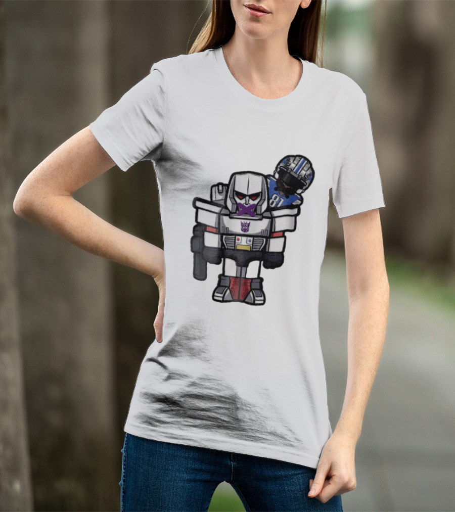 Detroit Lions Chibi Megatron Transformers Cartoon Tape On Mouth Caricature T-Shirt