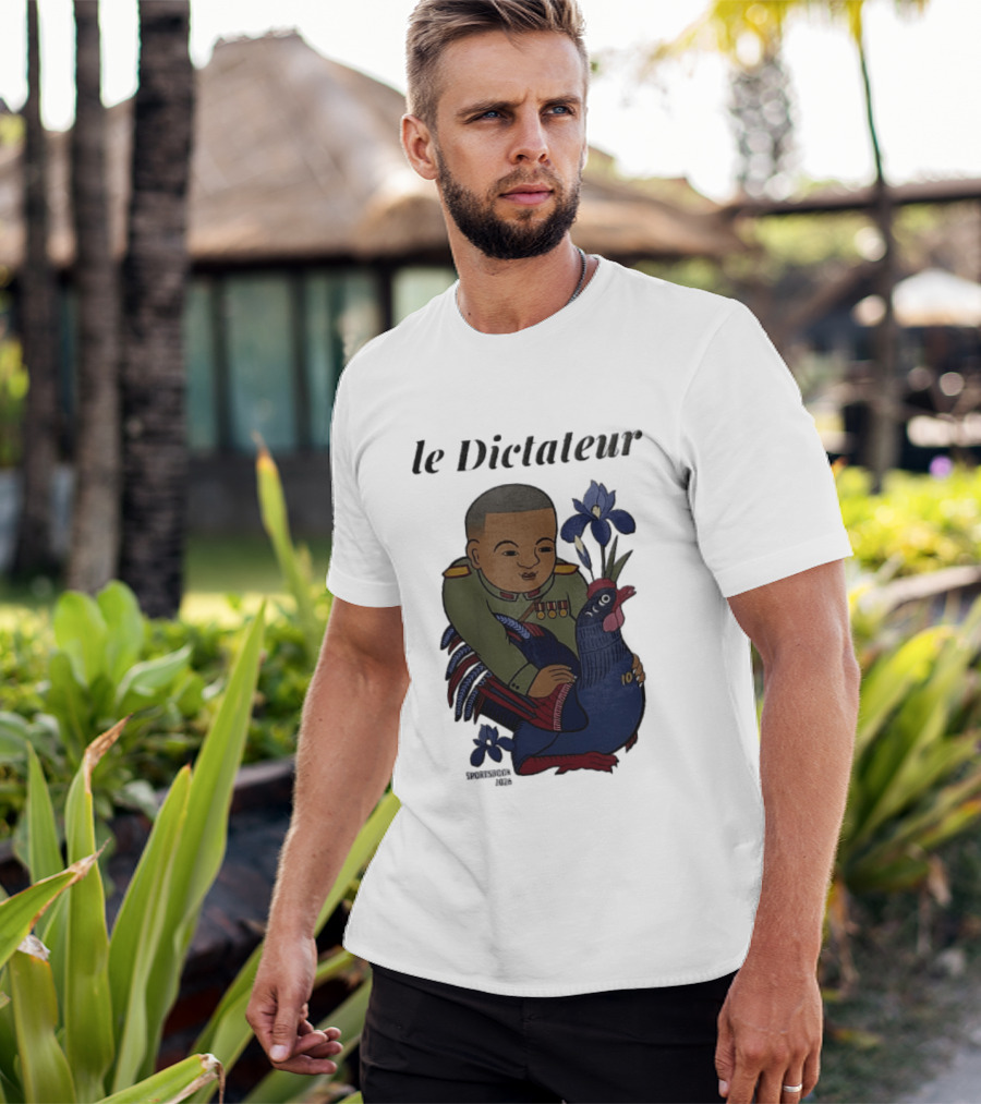 Le Dictateur Sportsbook 2026 Military Officer Cartoon French Rooster Iris Flowers T-Shirt