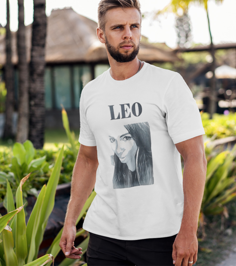 Leo Woman Long Hair Monochromatic Selfie Close Up T-Shirt