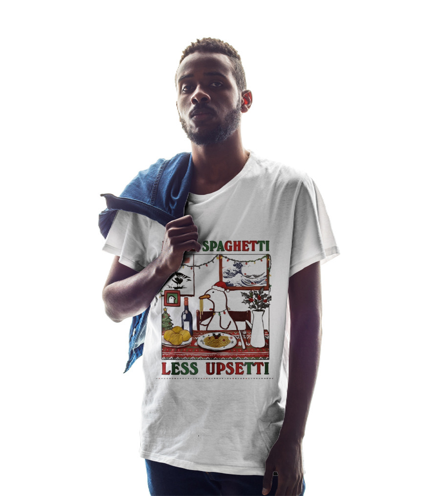More Spaghetti Less Upsetti Duck Eating Pasta Christmas Scene T-Shirt