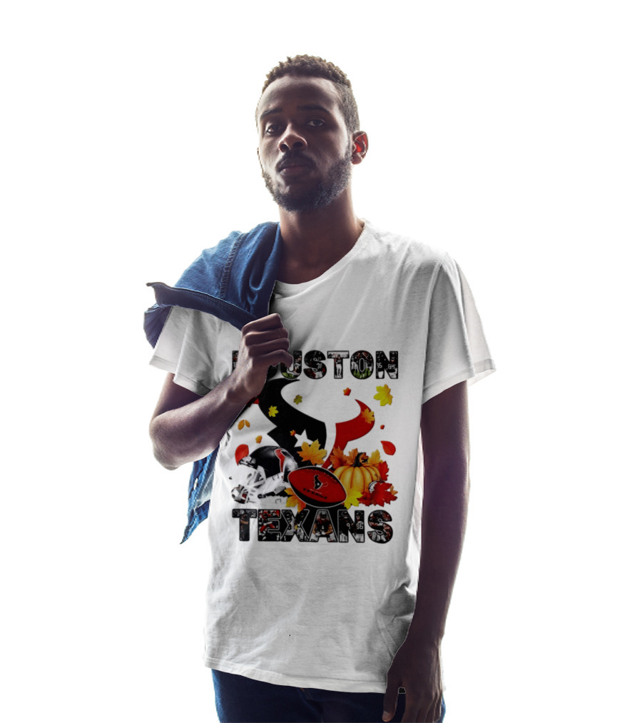 Houston Texans Football Autumn Fall Pumpkin Helmet Leaves 2026 Halloween T-Shirt