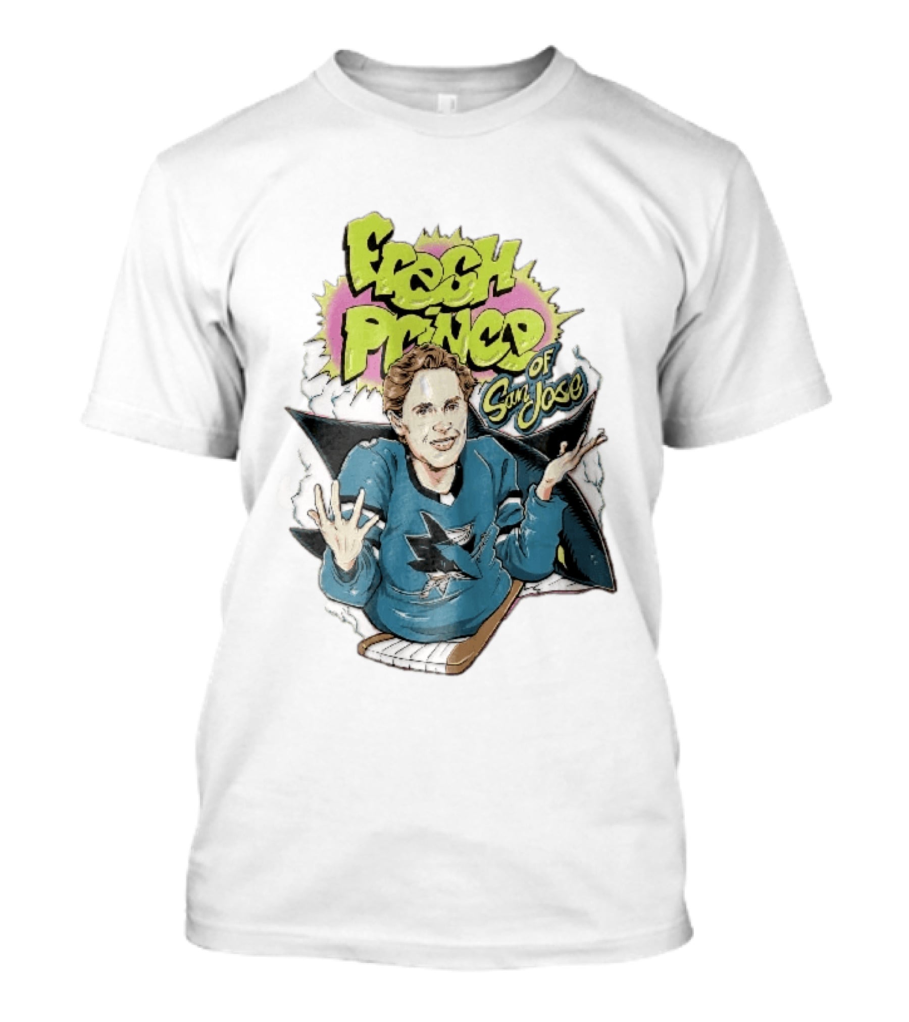 San Jose Sharks NHL Fresh Prince Cartoon Caricature Teal Hockey Jersey T-Shirt