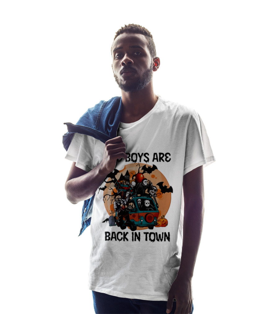 The Boys Are Back In Town Horror Characters Halloween Van Scene T-Shirt