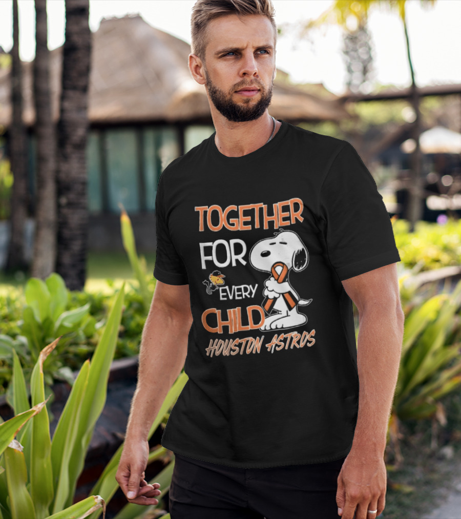 Together For Every Child Houston Astros Snoopy Woodstock Orange Ribbon MLB T-Shirt