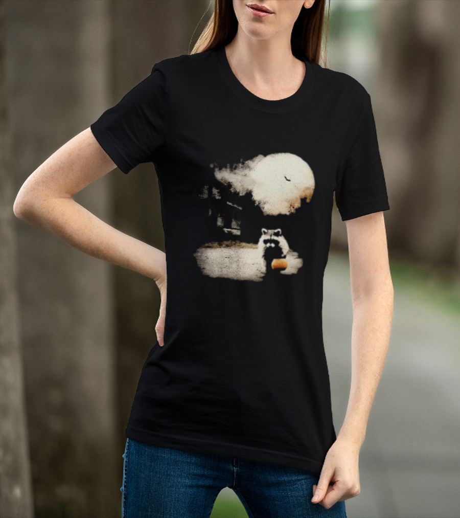 Halloween Spooky Pumpkin Raccoon Full Moon Scene T-Shirt