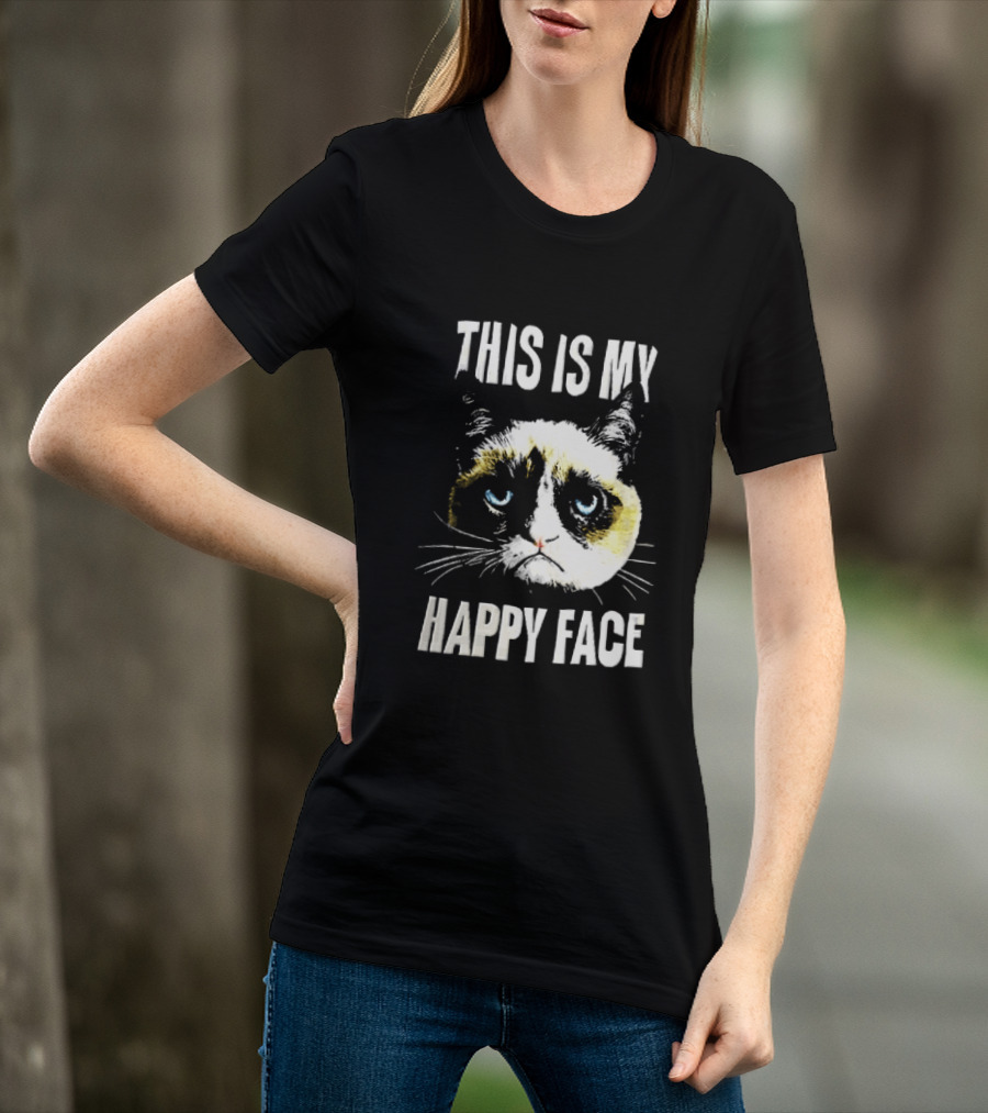 This Is My Happy Face Grumpy Cat Blue Eyes Frowning T-Shirt