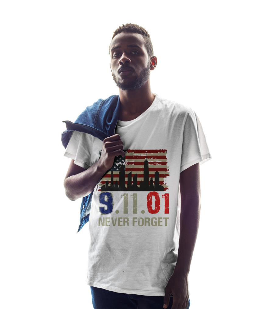 9.11.01 Never Forget American Flag Skyline Memorial Patriot 9 11 T-Shirt