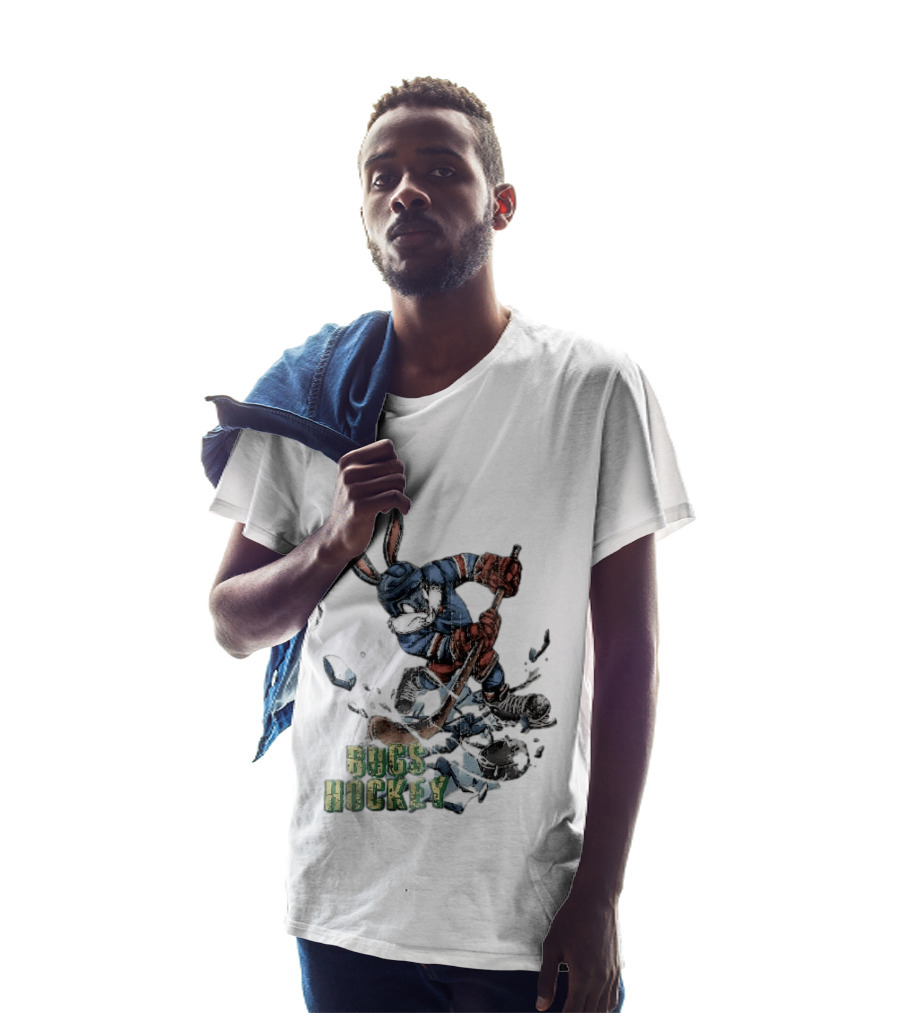 Bugs Hockey Cartoon Bunny Cracking Ice Puck Shot Distressed T-Shirt